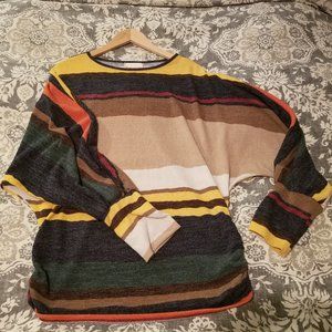 Raw Edge Striped Tunic Sweater